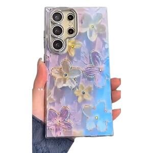 Samsung Galaxy S25 Bling Sparkles Flowers Purple Protection Phone Case New